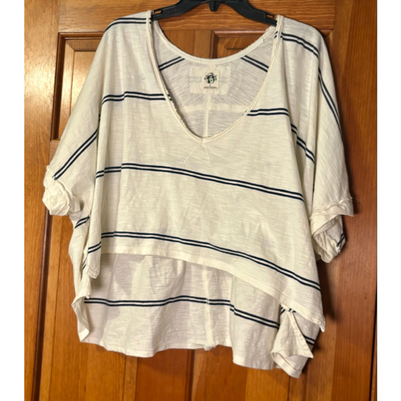 Free People We The Free Oversized Striped Tee Shirt Top Medium White Navy - Picture 1 of 7